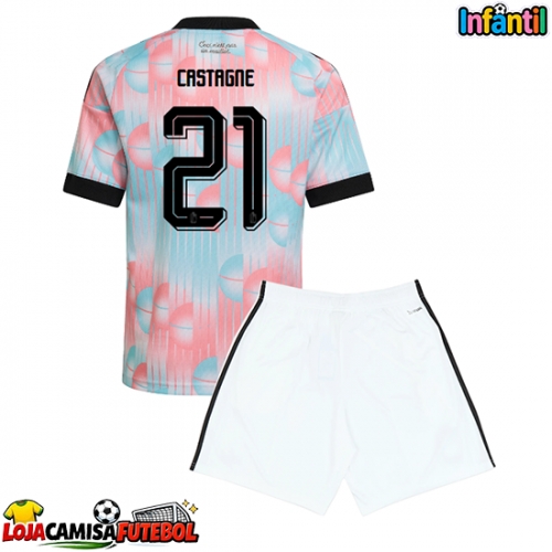 Camisa de Futebol Bélgica Timothy Castagne #21 Equipamento Secundário Infantil Mundo 2026 Manga Curta (+ Calças curtas)